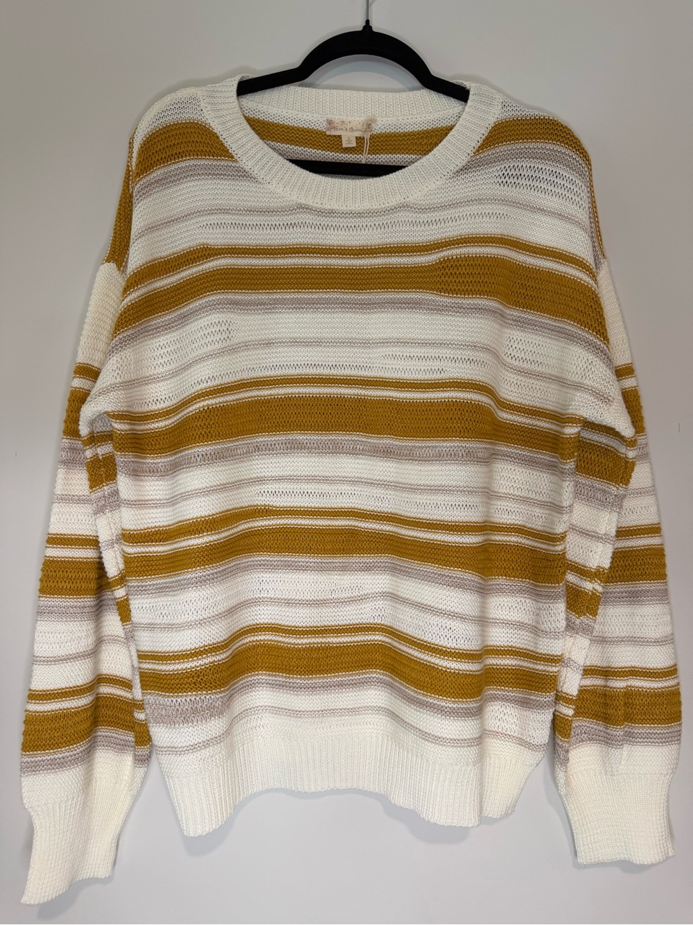 Hem & Thread Striped Mustard, Gray & White Knit Sweater